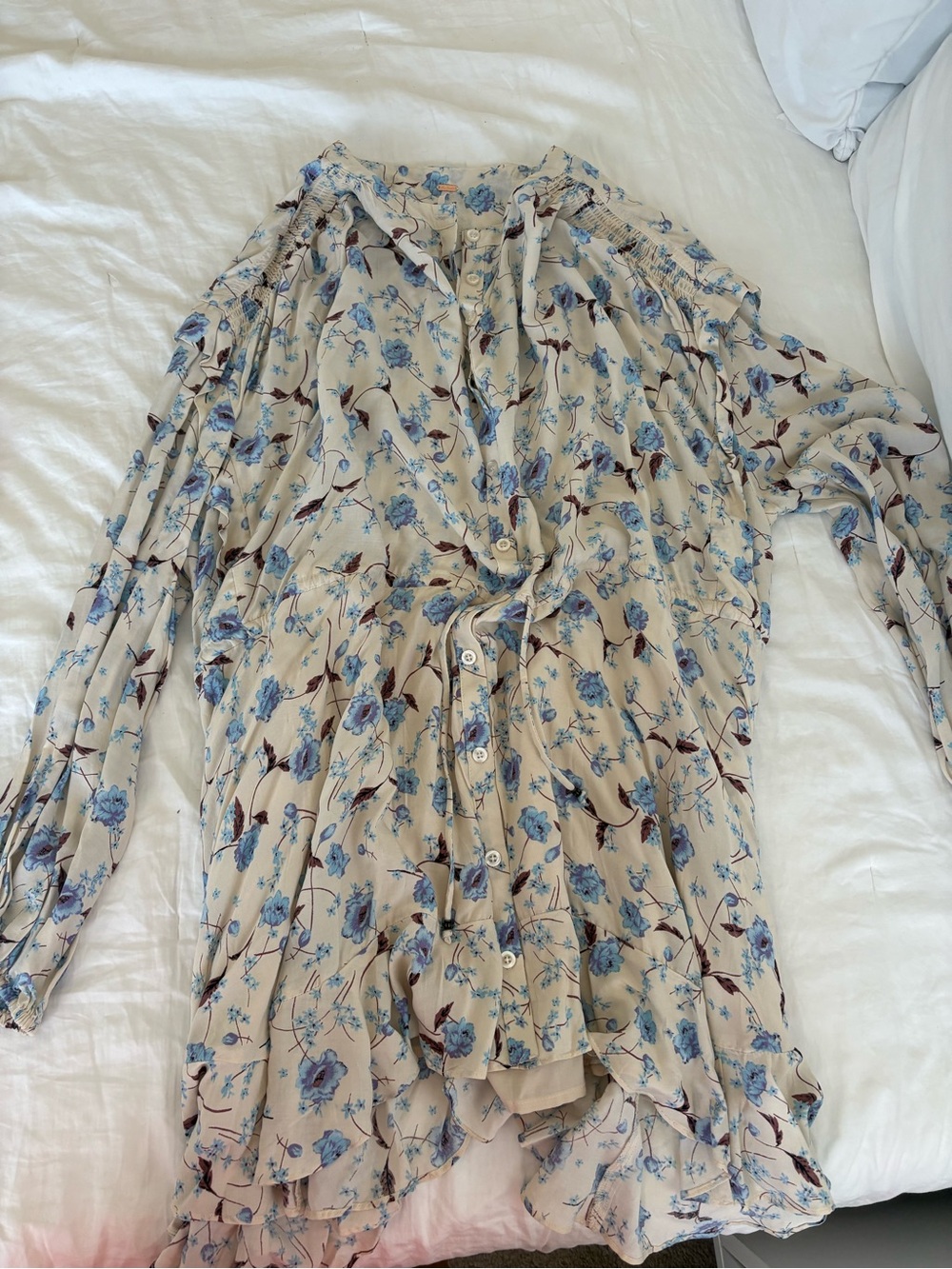 Free People Cream Tunic with Blue Floral Print